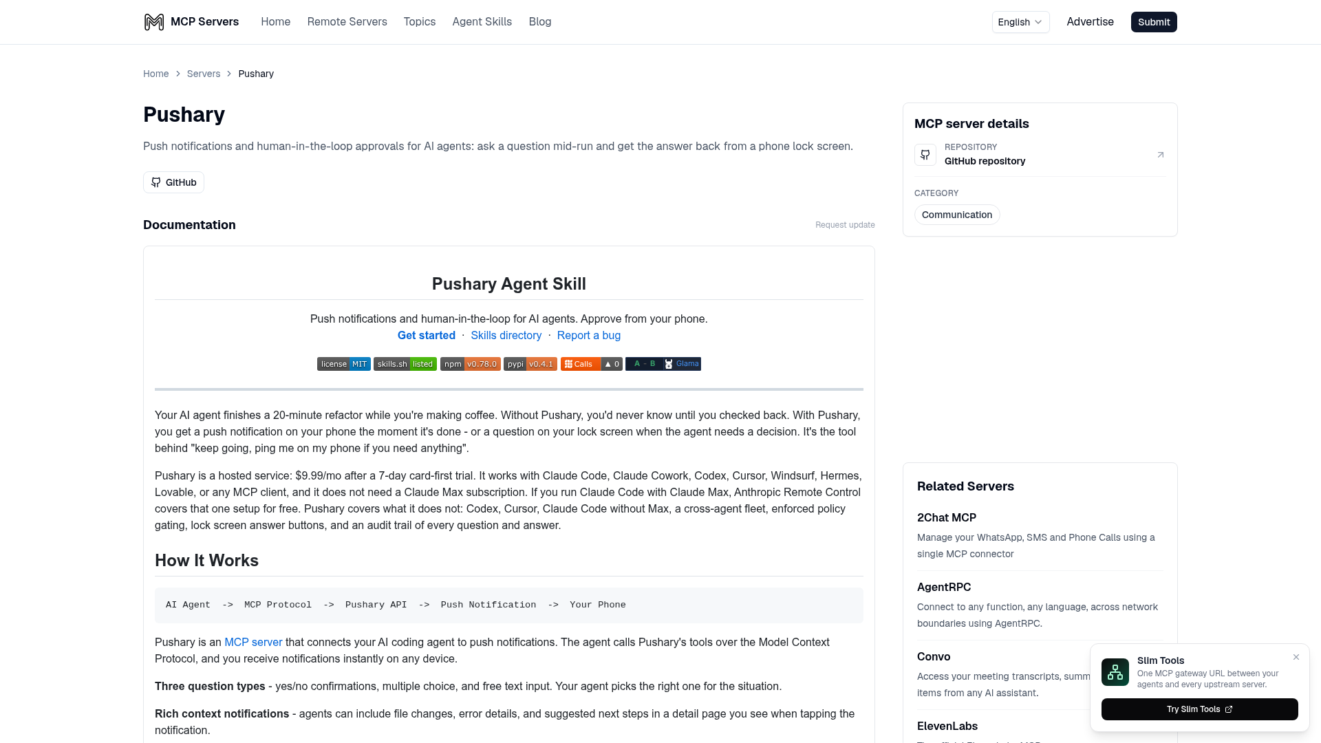 Pushary interface screenshot