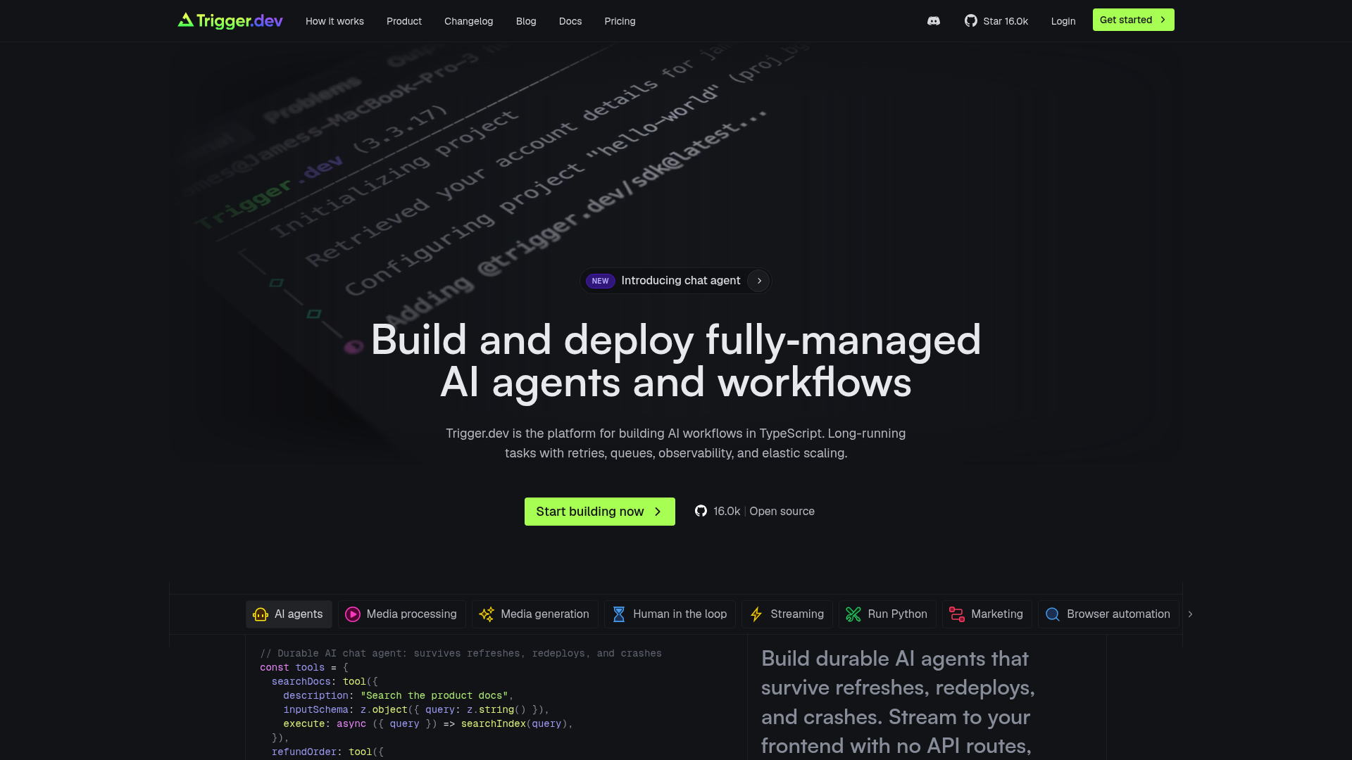Trigger.dev Chat Agent interface screenshot