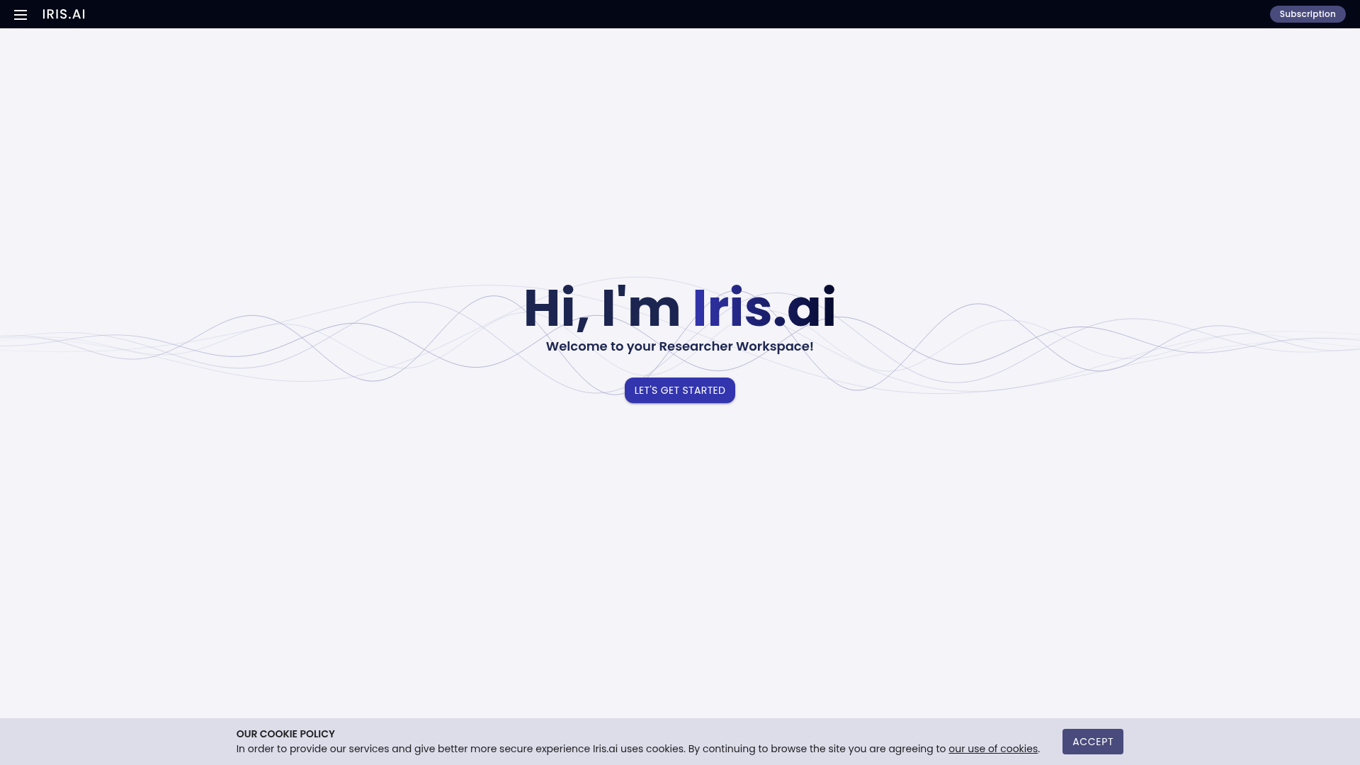 Iris.ai Researcher Workspace interface screenshot