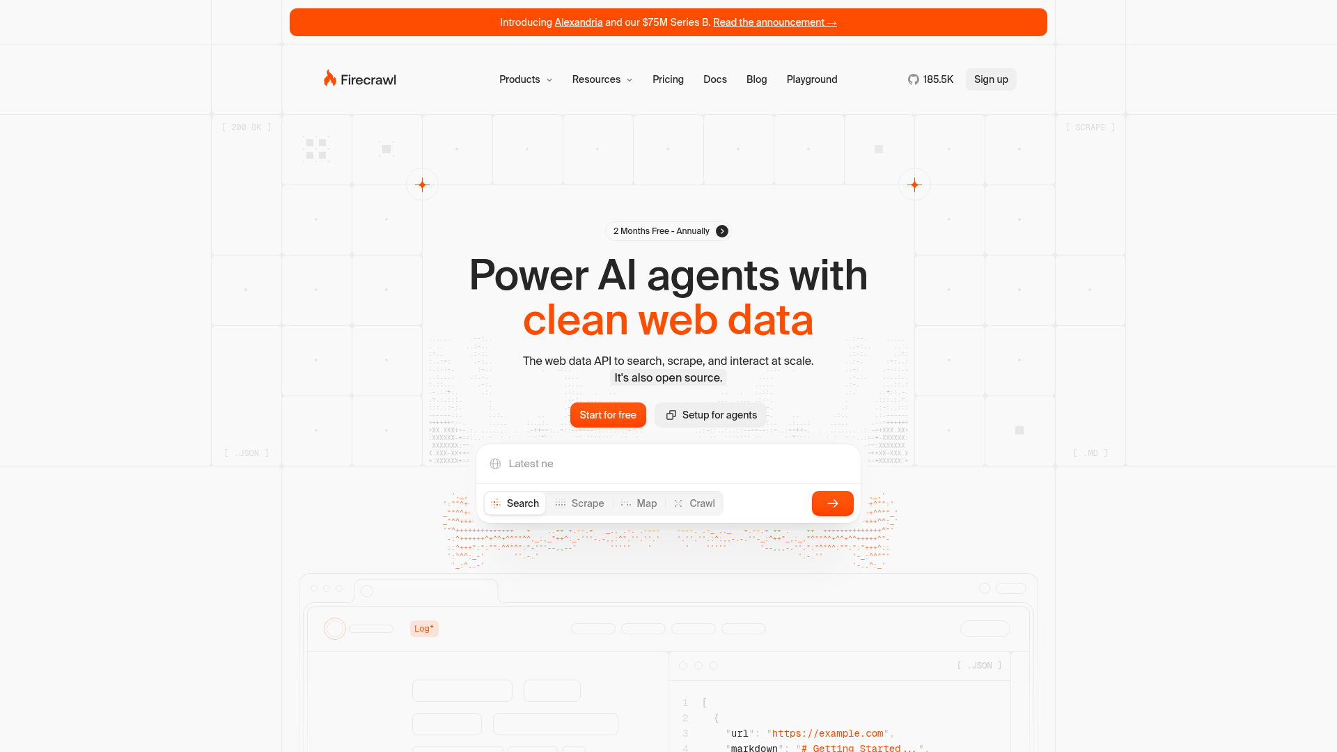 Firecrawl home page, captured for the 28 September 2026 Lab report
