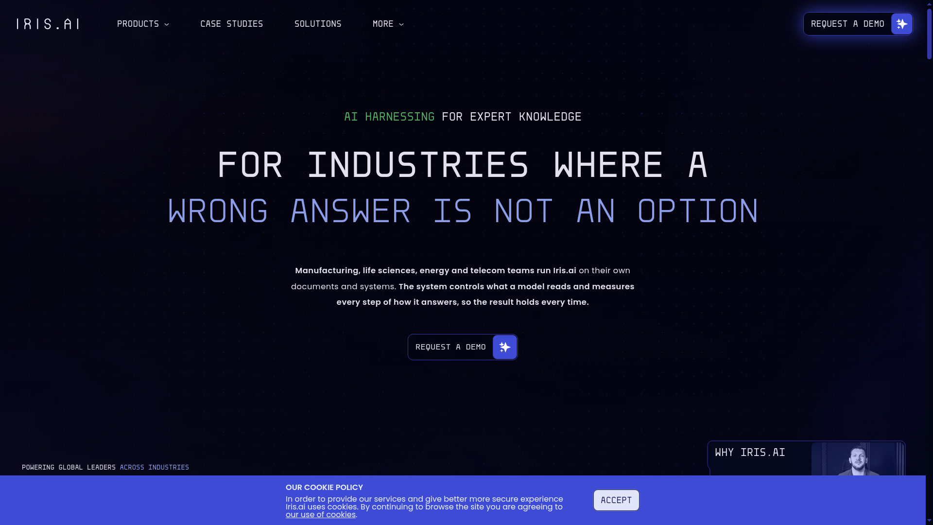 Iris.ai home page, captured for the 1 October 2026 Lab report