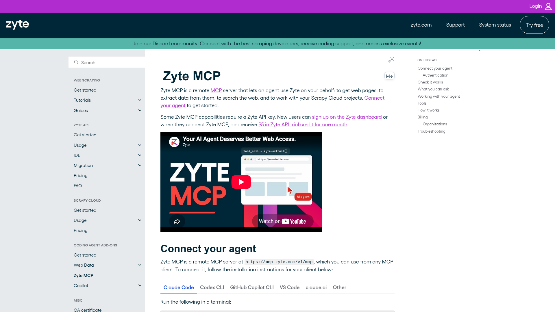 Zyte MCP interface screenshot
