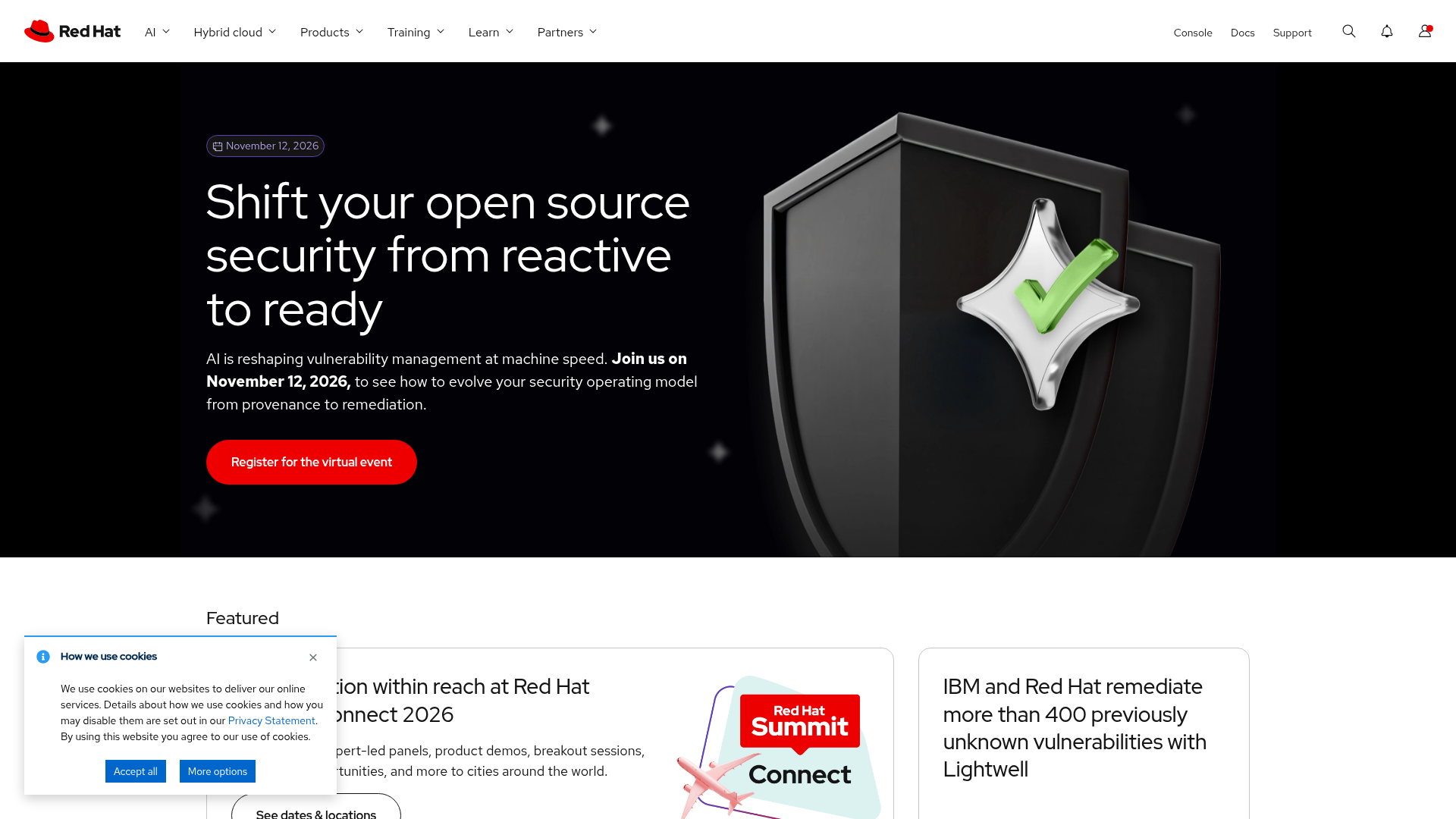 Red Hat AI Enterprise home page, captured for the 14 October 2026 Lab report