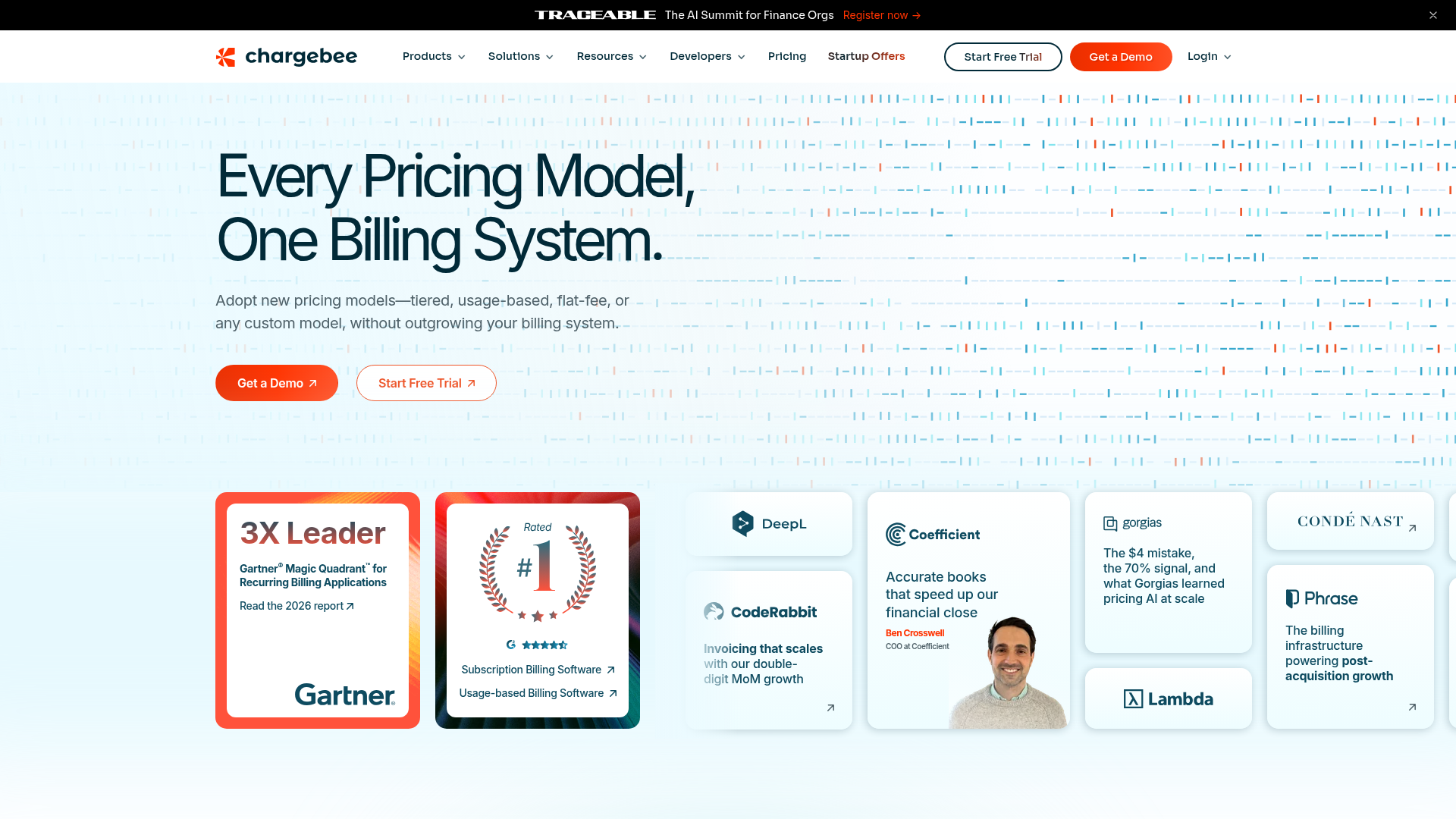 Chargebee home page, captured for the 15 October 2026 Lab report
