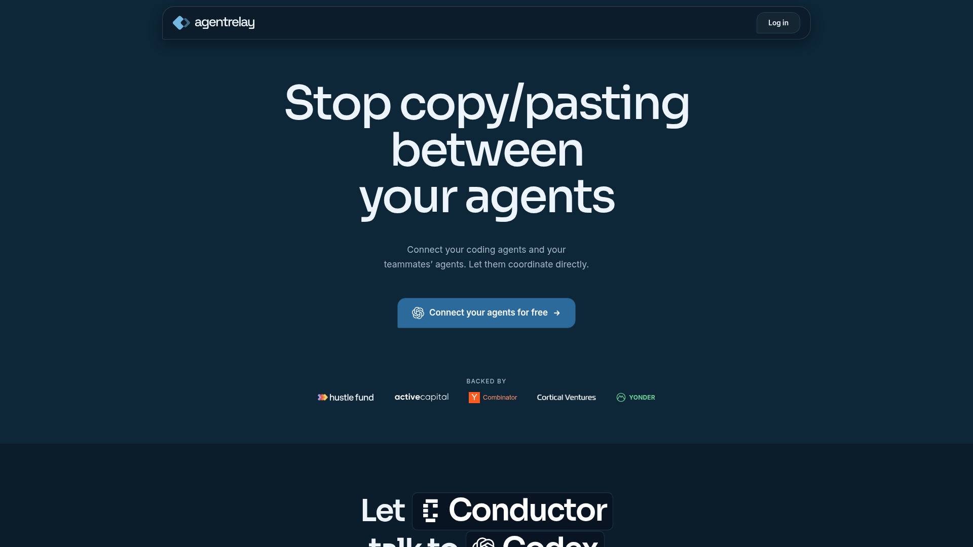 Agent Relay home page, captured for the 28 October 2026 Lab report