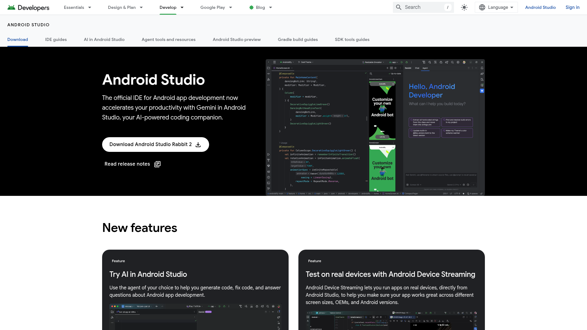 Android Studio Rabbit 2 interface screenshot